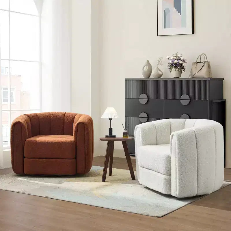 Fauteuil d'appoint pivotant Whisen pour salon, fauteuil confortable avec base latérale en bois, fauteuil d'appoint pivotant luxueux et rembourré