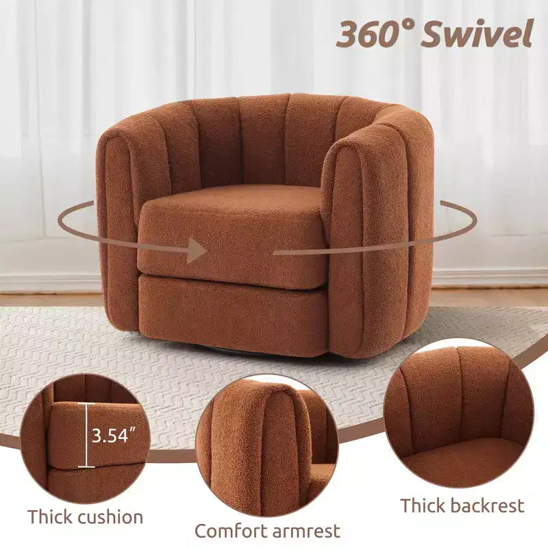 Fauteuil d'appoint pivotant Whisen pour salon, fauteuil confortable avec base latérale en bois, fauteuil d'appoint pivotant luxueux et rembourré