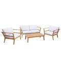 Sunnydaze Bodie Acacia Wood Patio Conversation Set with Loveseat, Armchairs, and Table - 4pc - Natural/Bone White