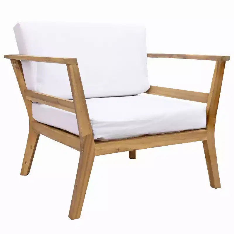 Ensemble de conversation Sunnydaze Bodie en bois d'acacia pour patio avec causeuse, fauteuils et table - 4 pièces - Naturel/Blanc Os