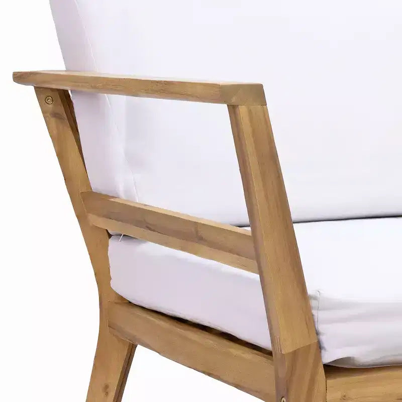 Ensemble de conversation Sunnydaze Bodie en bois d'acacia pour patio avec causeuse, fauteuils et table - 4 pièces - Naturel/Blanc Os