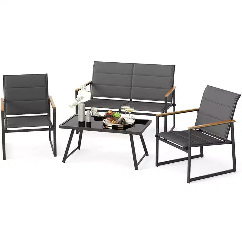 Ensemble de mobilier de jardin Costway 4/8 pièces avec siège en tissu rembourré et accoudoirs en bois-plastique