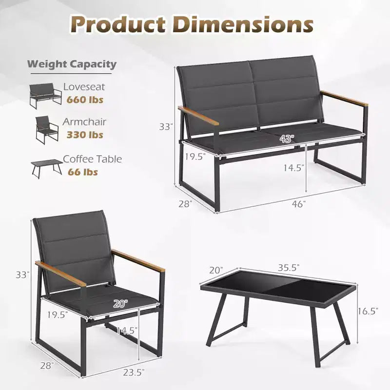Ensemble de mobilier de jardin Costway 4/8 pièces avec siège en tissu rembourré et accoudoirs en bois-plastique