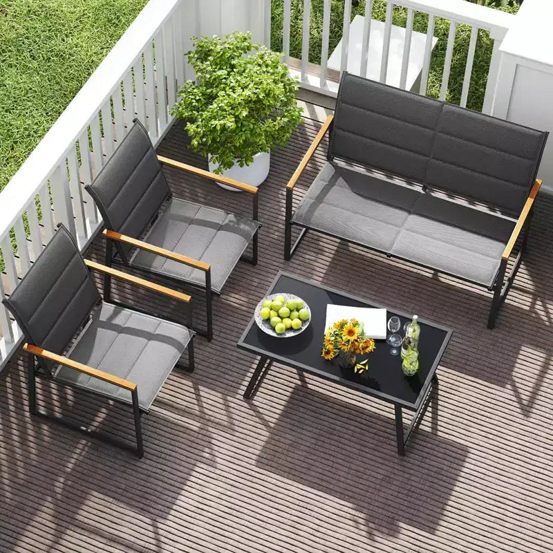 Ensemble de mobilier de jardin Costway 4/8 pièces avec siège en tissu rembourré et accoudoirs en bois-plastique