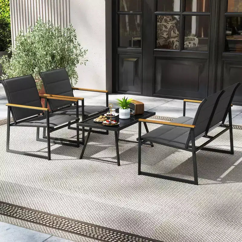 Ensemble de mobilier de jardin Costway 4/8 pièces avec siège en tissu rembourré et accoudoirs en bois-plastique