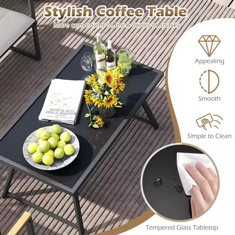 Ensemble de mobilier de jardin Costway 4/8 pièces avec siège en tissu rembourré et accoudoirs en bois-plastique