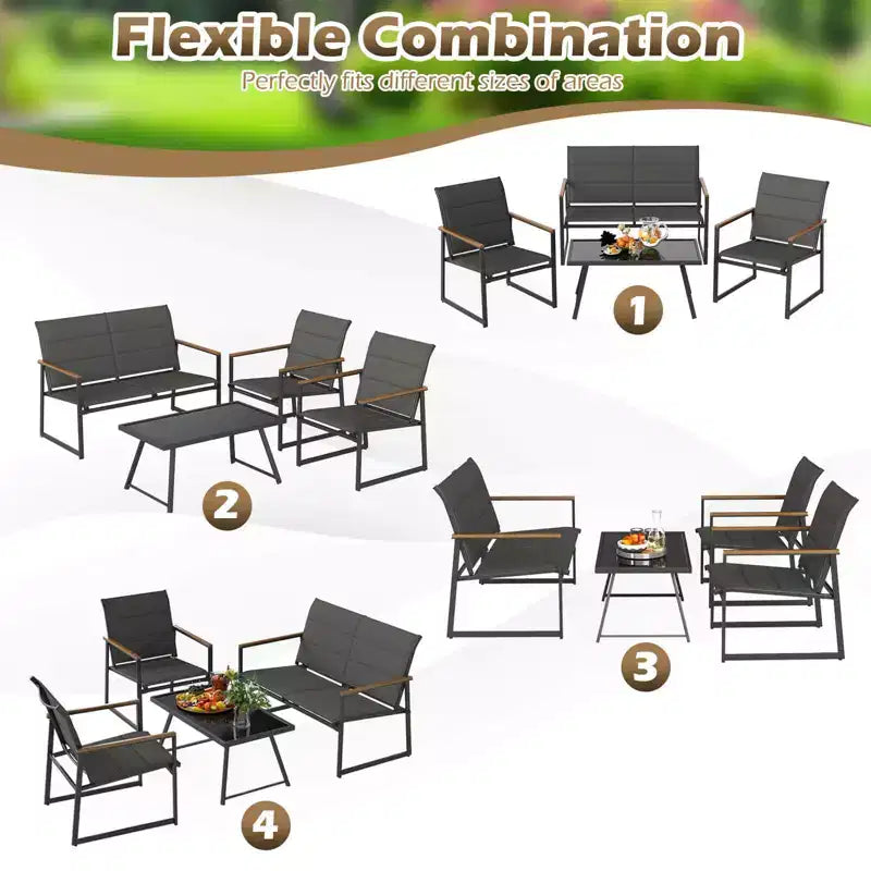 Ensemble de mobilier de jardin Costway 4/8 pièces avec siège en tissu rembourré et accoudoirs en bois-plastique