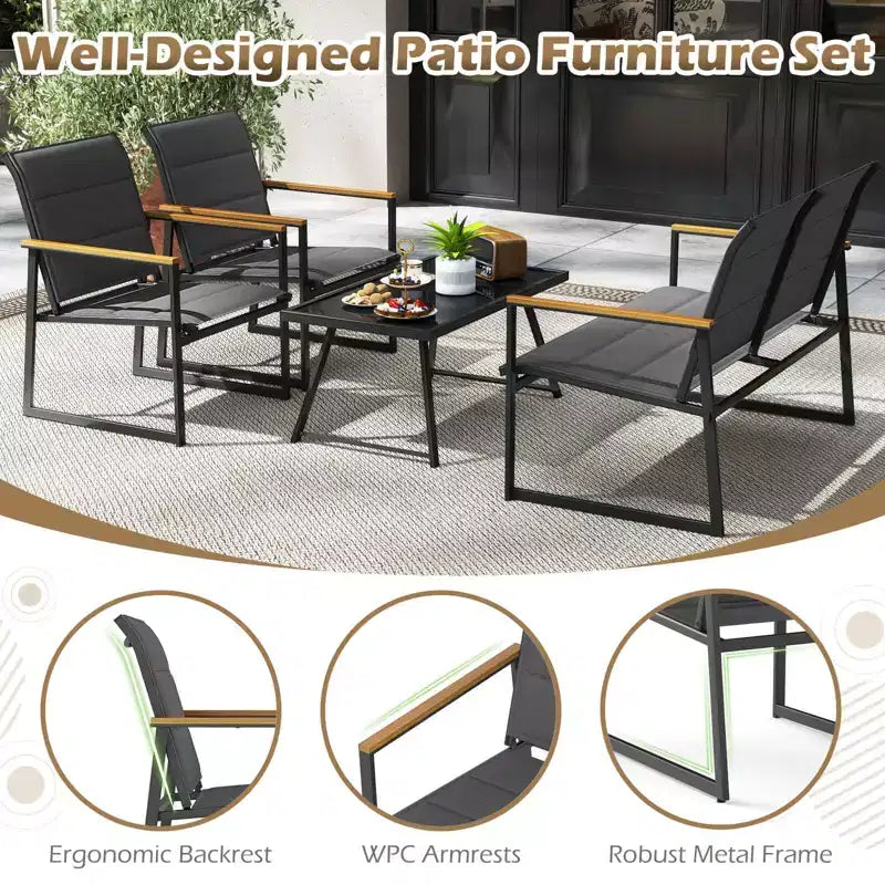 Ensemble de mobilier de jardin Costway 4/8 pièces avec siège en tissu rembourré et accoudoirs en bois-plastique