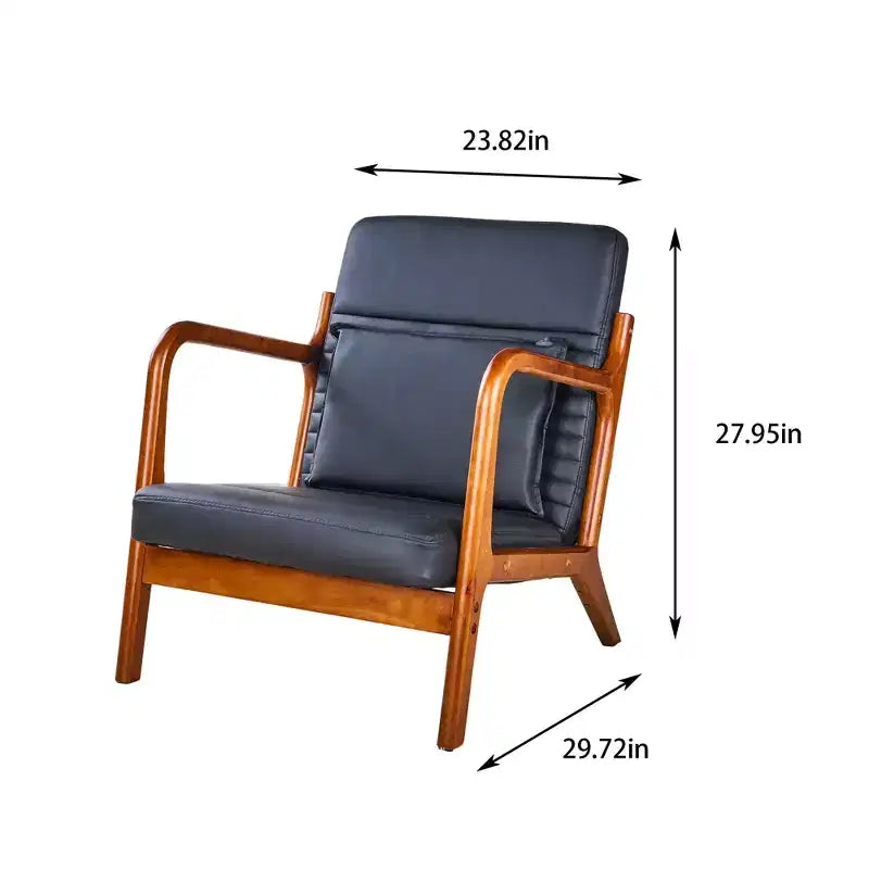 VECELO Mid-Century Modern Accent Chair, Upholstered Lounge Chair with 1 Pillow, Solid Wood Frame, Black