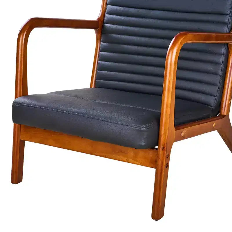 VECELO Mid-Century Modern Accent Chair, Upholstered Lounge Chair with 1 Pillow, Solid Wood Frame, Black