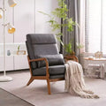 Karl Home High Back Solid Wood Armrest Backrest Iron Frame Linen Indoor Leisure Chair