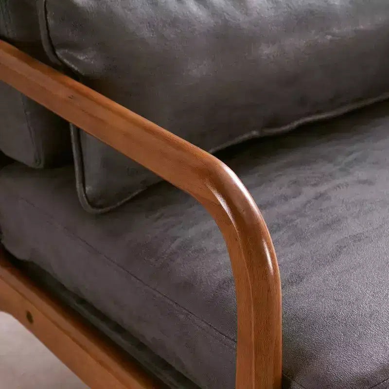 Chaise de loisirs d'intérieur Karl Home à dossier haut en bois massif, accoudoirs, structure en fer et lin