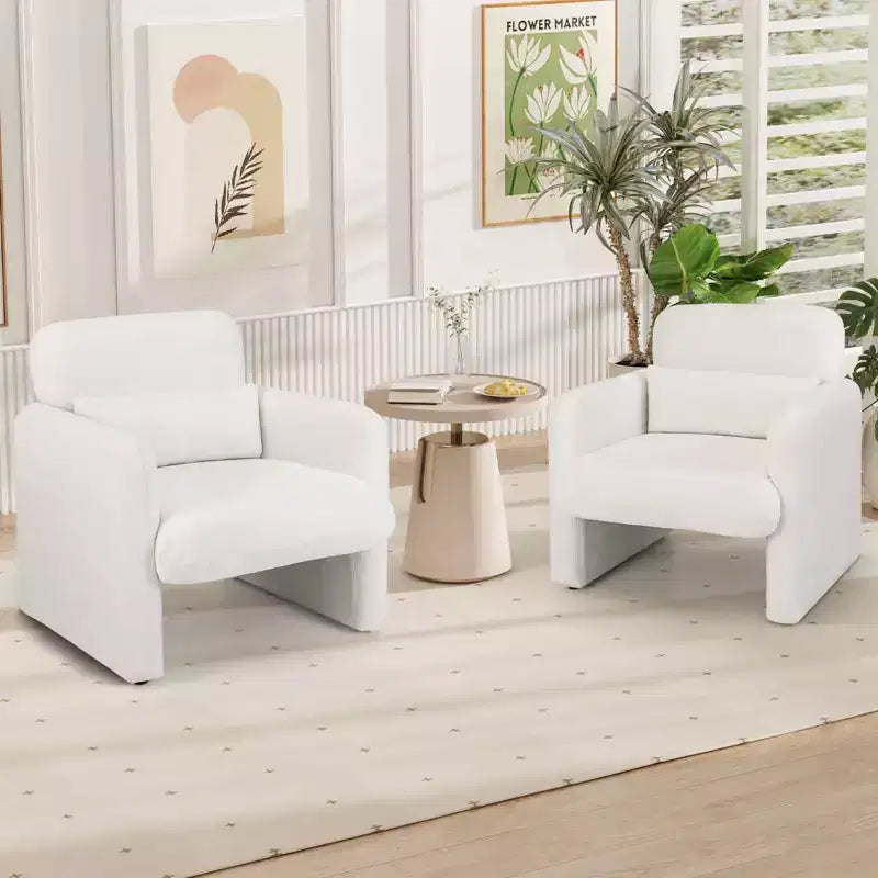 Costway 1/2 PCS Chenille Accent Chair with Removable Lumbar Pillow Thick Seat Cushion Backrest