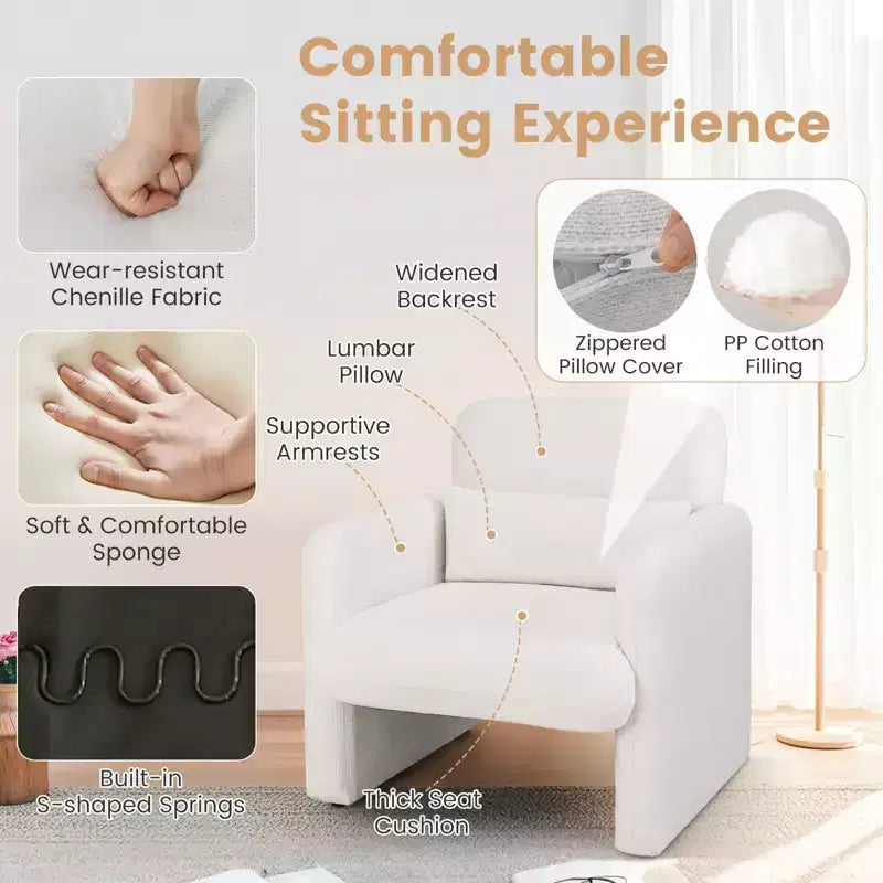 Costway 1/2 PCS Chenille Accent Chair with Removable Lumbar Pillow Thick Seat Cushion Backrest