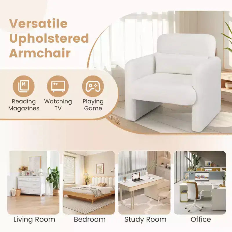 Costway 1/2 PCS Chenille Accent Chair with Removable Lumbar Pillow Thick Seat Cushion Backrest