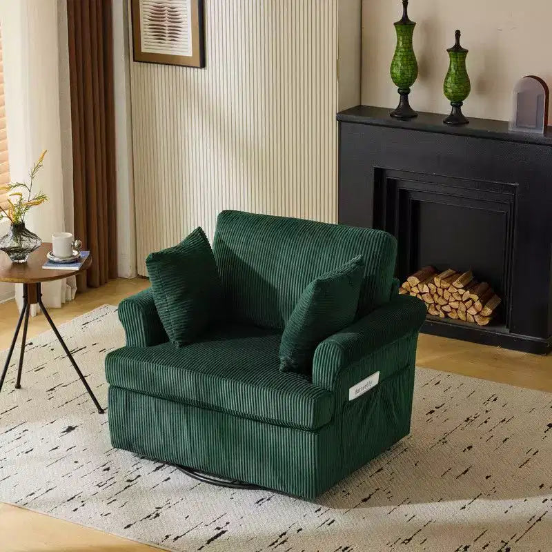 Karl Home Beige Corduroy Living Room Swivel Barrel Accent Chair