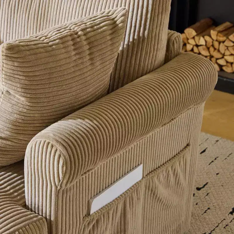 Karl Home Beige Corduroy Living Room Swivel Barrel Accent Chair