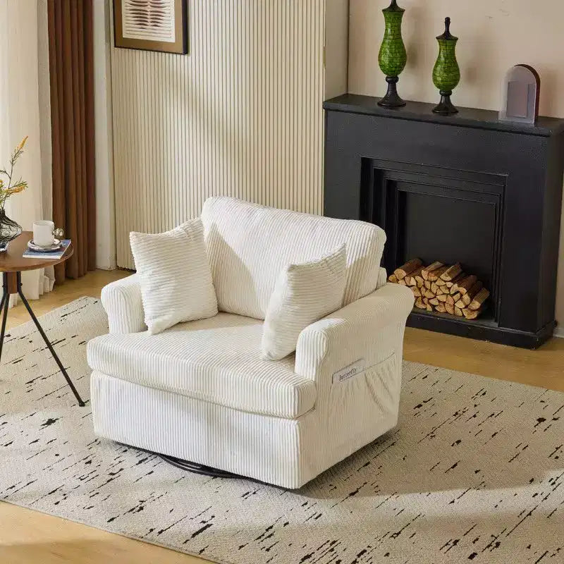 Karl Home Beige Corduroy Living Room Swivel Barrel Accent Chair