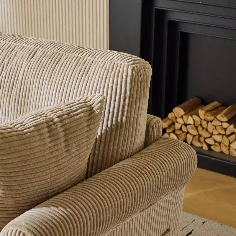 Karl Home Beige Corduroy Living Room Swivel Barrel Accent Chair