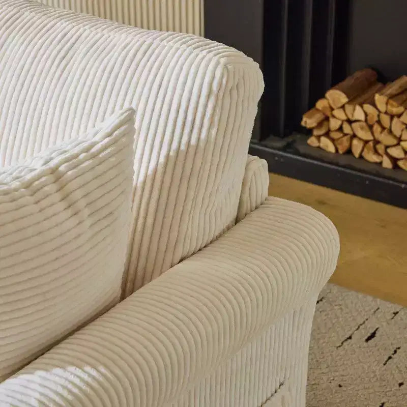 Karl Home Beige Corduroy Living Room Swivel Barrel Accent Chair