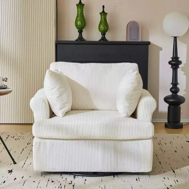 Karl Home Beige Corduroy Living Room Swivel Barrel Accent Chair