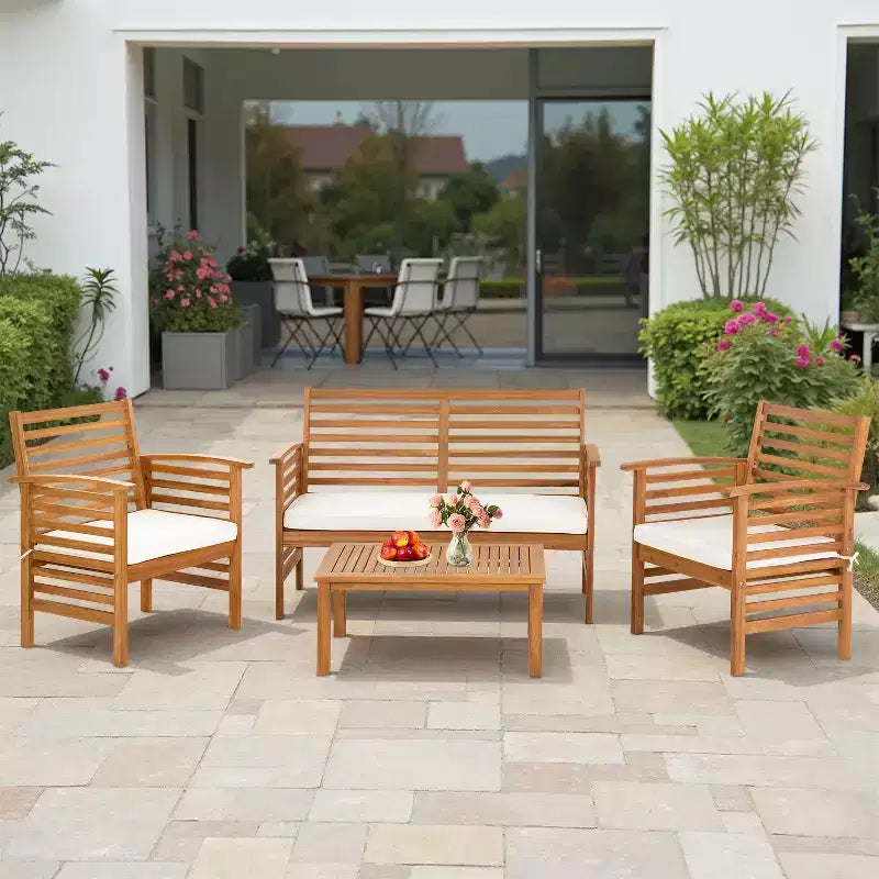 BestMassage Ensembles de conversation de patio extérieur en bois d'acacia, ensemble de canapé de patio extérieur en bois d'acacia, naturel