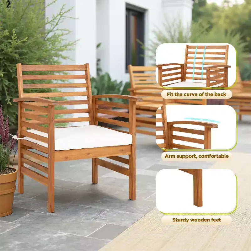BestMassage Ensembles de conversation de patio extérieur en bois d'acacia, ensemble de canapé de patio extérieur en bois d'acacia, naturel