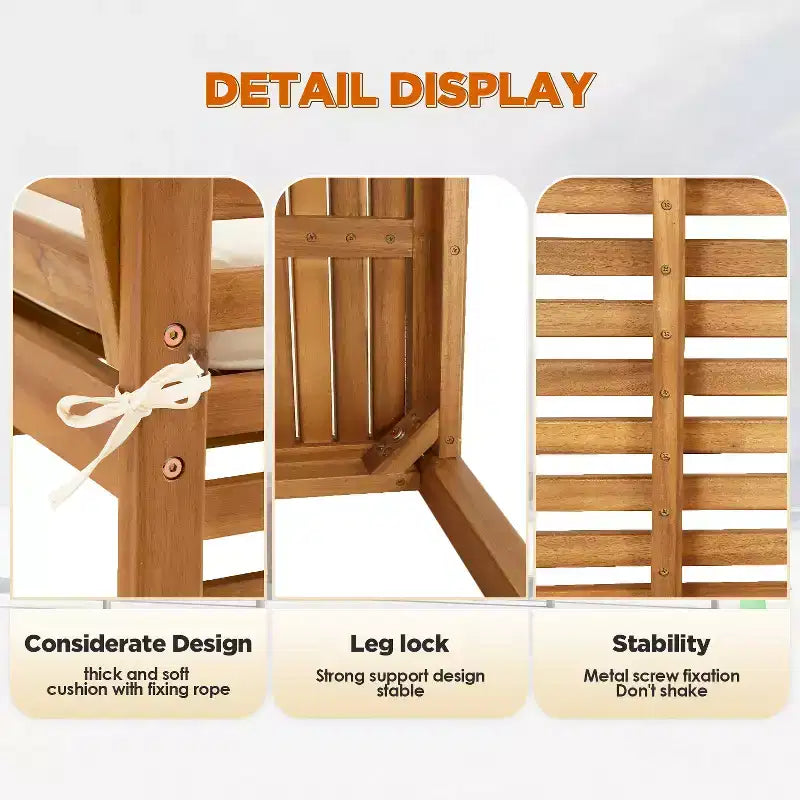 BestMassage Ensembles de conversation de patio extérieur en bois d'acacia, ensemble de canapé de patio extérieur en bois d'acacia, naturel