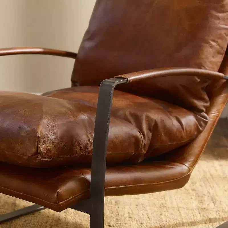 Fauteuil d'appoint confortable et luxueux en cuir véritable Art Leon