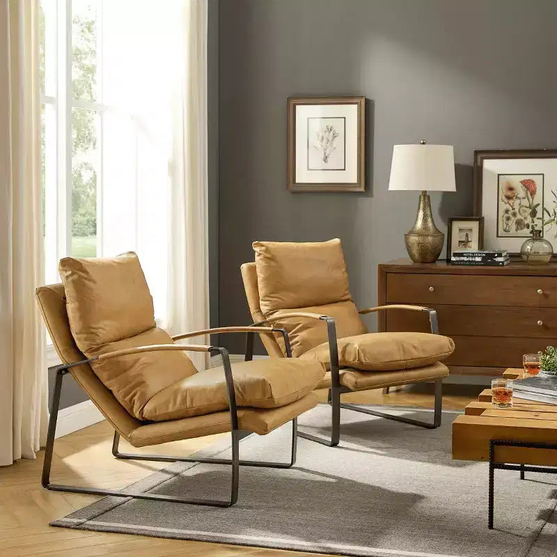 Fauteuil d'appoint confortable et luxueux en cuir véritable Art Leon