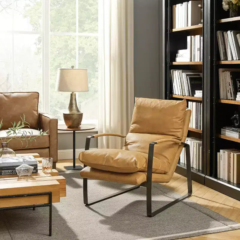 Fauteuil d'appoint confortable et luxueux en cuir véritable Art Leon