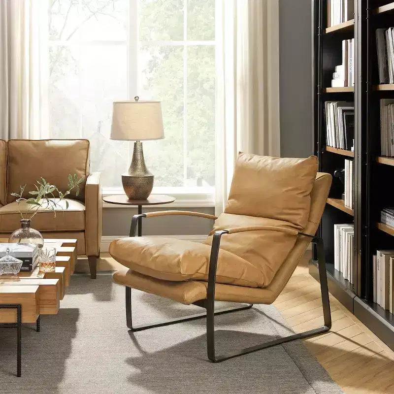 Fauteuil d'appoint confortable et luxueux en cuir véritable Art Leon