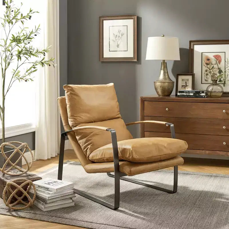Fauteuil d'appoint confortable et luxueux en cuir véritable Art Leon