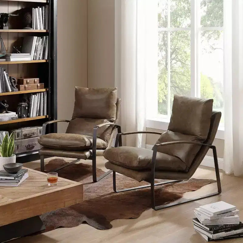 Fauteuil d'appoint confortable et luxueux en cuir véritable Art Leon