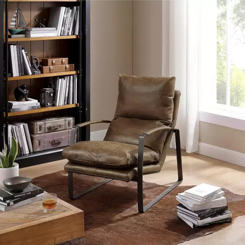 Fauteuil d'appoint confortable et luxueux en cuir véritable Art Leon