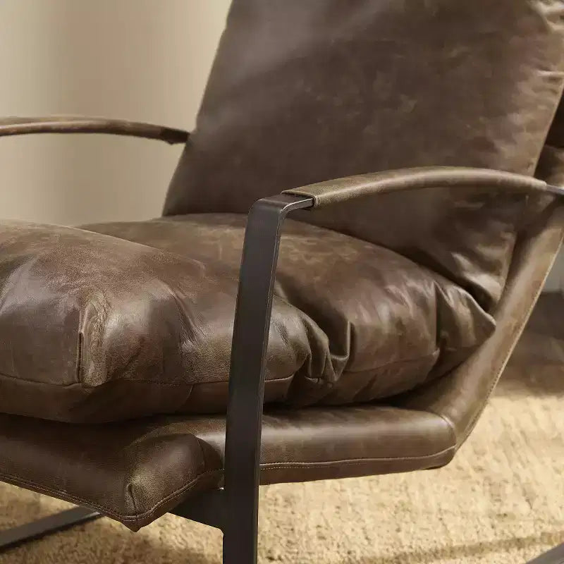 Fauteuil d'appoint confortable et luxueux en cuir véritable Art Leon