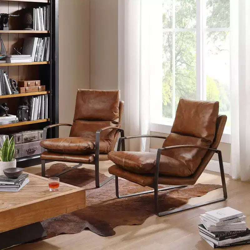 Fauteuil d'appoint confortable et luxueux en cuir véritable Art Leon