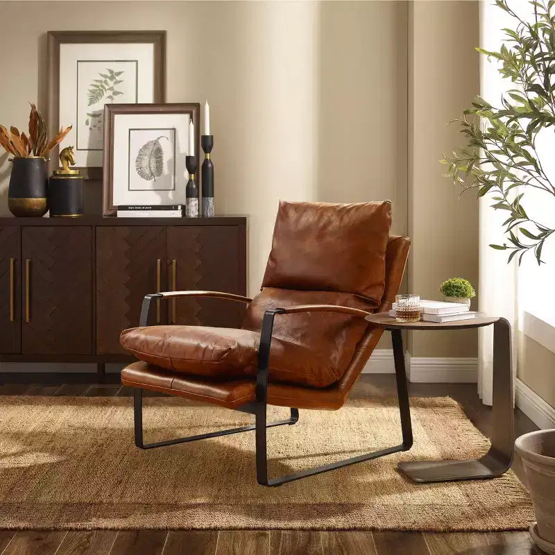 Fauteuil d'appoint confortable et luxueux en cuir véritable Art Leon