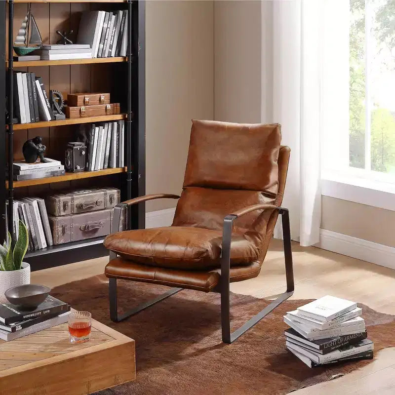 Fauteuil d'appoint confortable et luxueux en cuir véritable Art Leon