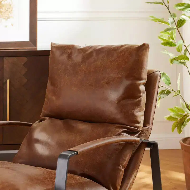 Fauteuil d'appoint confortable et luxueux en cuir véritable Art Leon