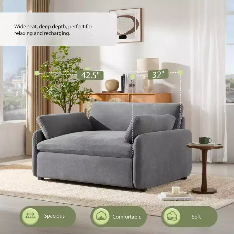 Fauteuil simple Merax en chenille surdimensionné avec assise profonde et coussins décoratifs