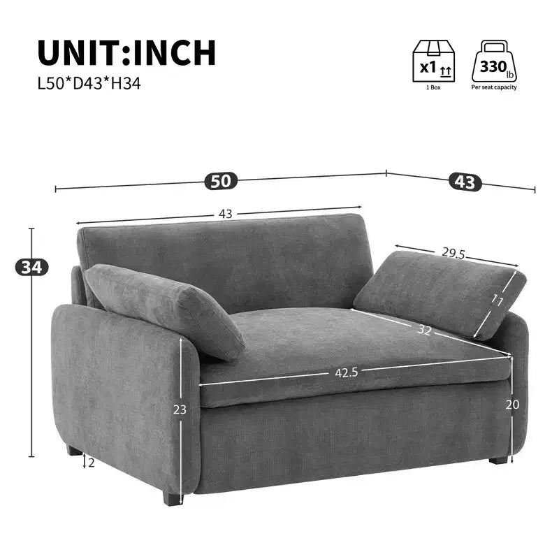 Fauteuil simple Merax en chenille surdimensionné avec assise profonde et coussins décoratifs