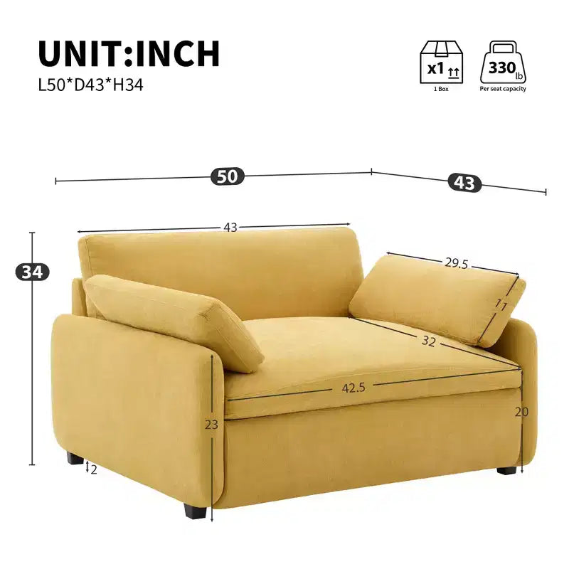 Fauteuil simple Merax en chenille surdimensionné avec assise profonde et coussins décoratifs