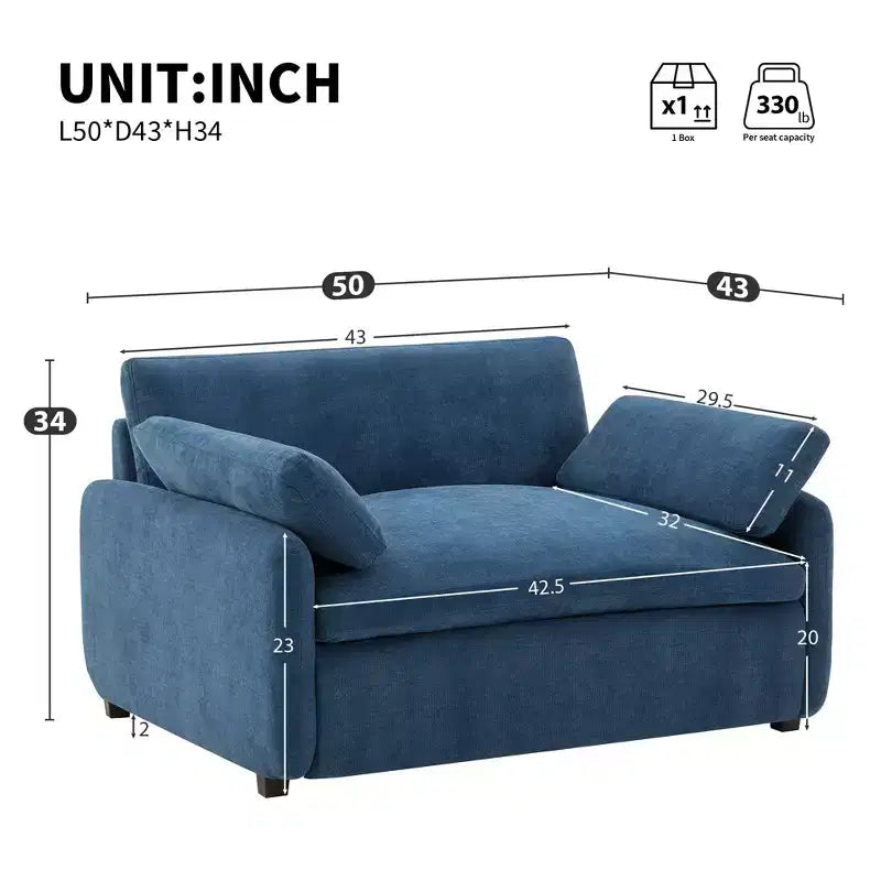 Fauteuil simple Merax en chenille surdimensionné avec assise profonde et coussins décoratifs