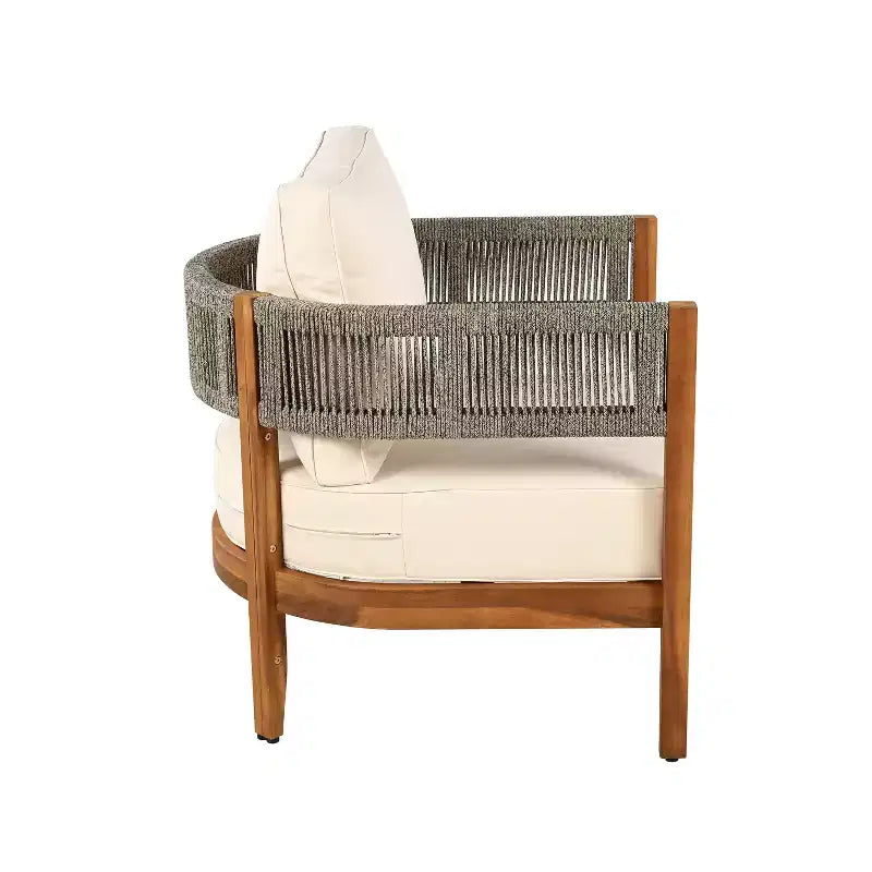 Christopher Knight Home Valentina Ensemble de conversation 5 pièces en bois d'acacia et corde tressée rustique pour terrasse avec table basse et coussins