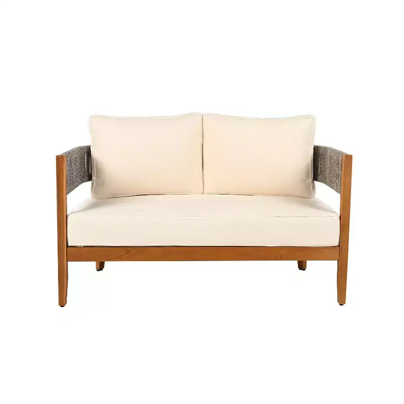 Christopher Knight Home Valentina Ensemble de conversation 5 pièces en bois d'acacia et corde tressée rustique pour terrasse avec table basse et coussins