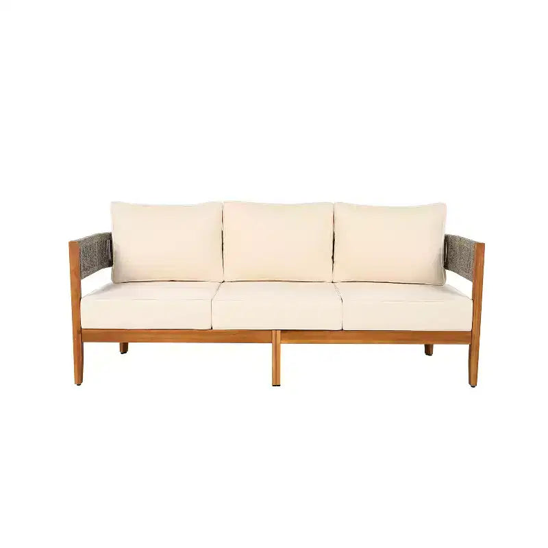 Christopher Knight Home Valentina Ensemble de conversation 5 pièces en bois d'acacia et corde tressée rustique pour terrasse avec table basse et coussins
