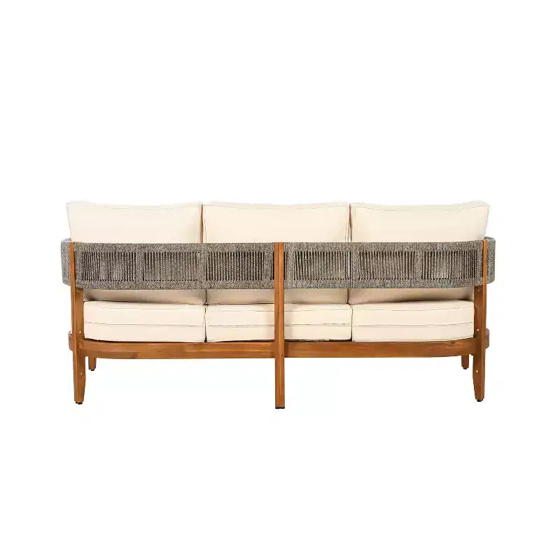 Christopher Knight Home Valentina Ensemble de conversation 5 pièces en bois d'acacia et corde tressée rustique pour terrasse avec table basse et coussins