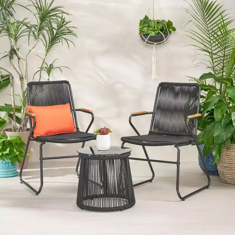 Christopher Knight Home Maggie Outdoor 2 Seater Rope Weave Chairs with Tempered Glass Table