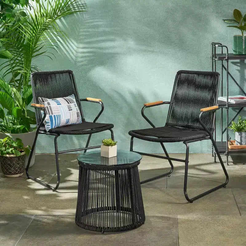Christopher Knight Home Maggie Outdoor Ensemble de 2 chaises en corde tressée avec table en verre trempé